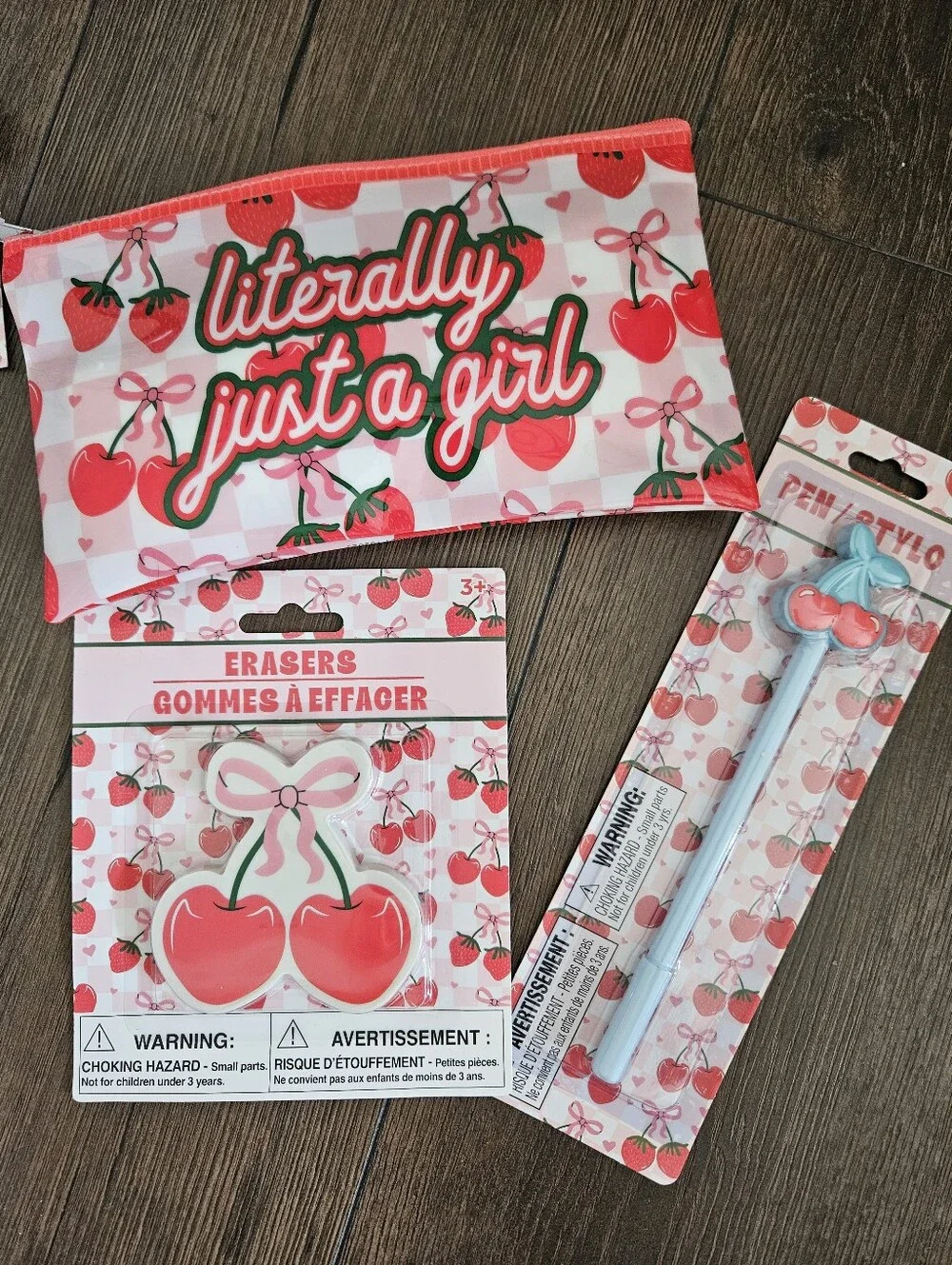 Cherry-Print 8-Piece Stationery Set + Bag Charm - Home School Office Supplies